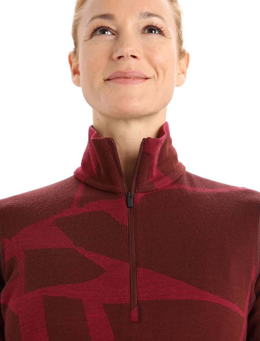 Espresso / Cherry Icebreaker Merino 250 Vertex Long Sleeve Half Zip Thermal Top Fractured Landscapes Women's Base Layers | AU 1860AHKP